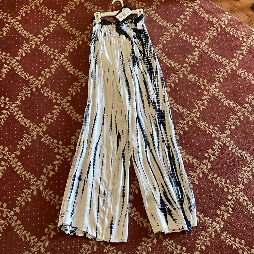 Navy and White Flowy Pants
